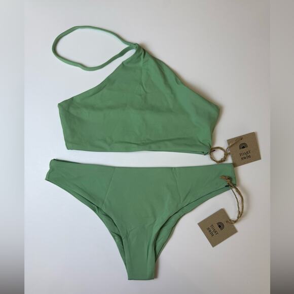 NWT Free People x Toast Bikini Set Apex Top Low Rise Bottoms Ming Green Size XS - Picture 1 of 10